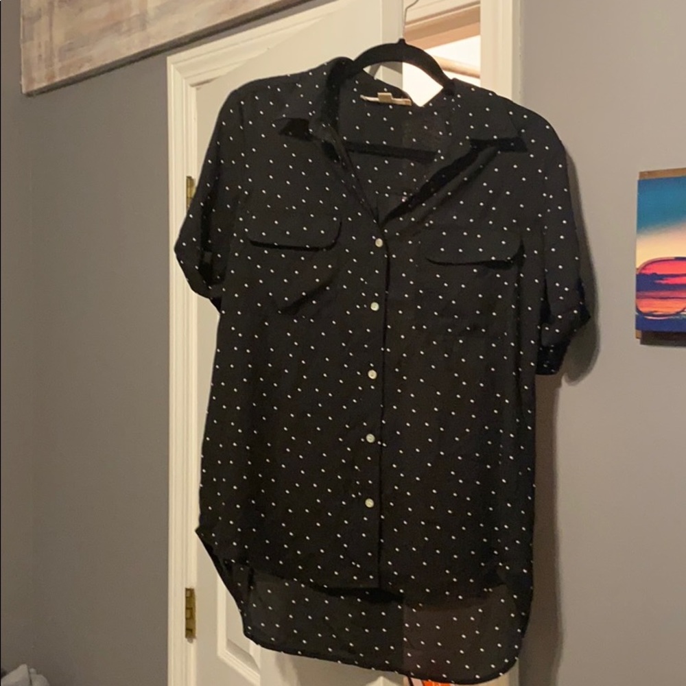 Black Polka Dot Button Up Top